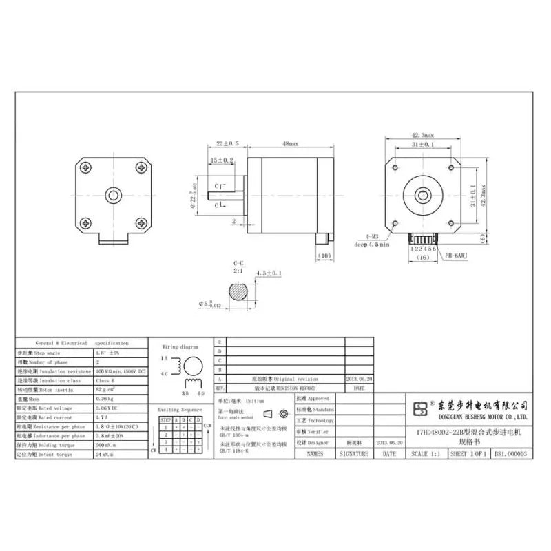 Stepper Motor Nema 17 42x48x1.7A